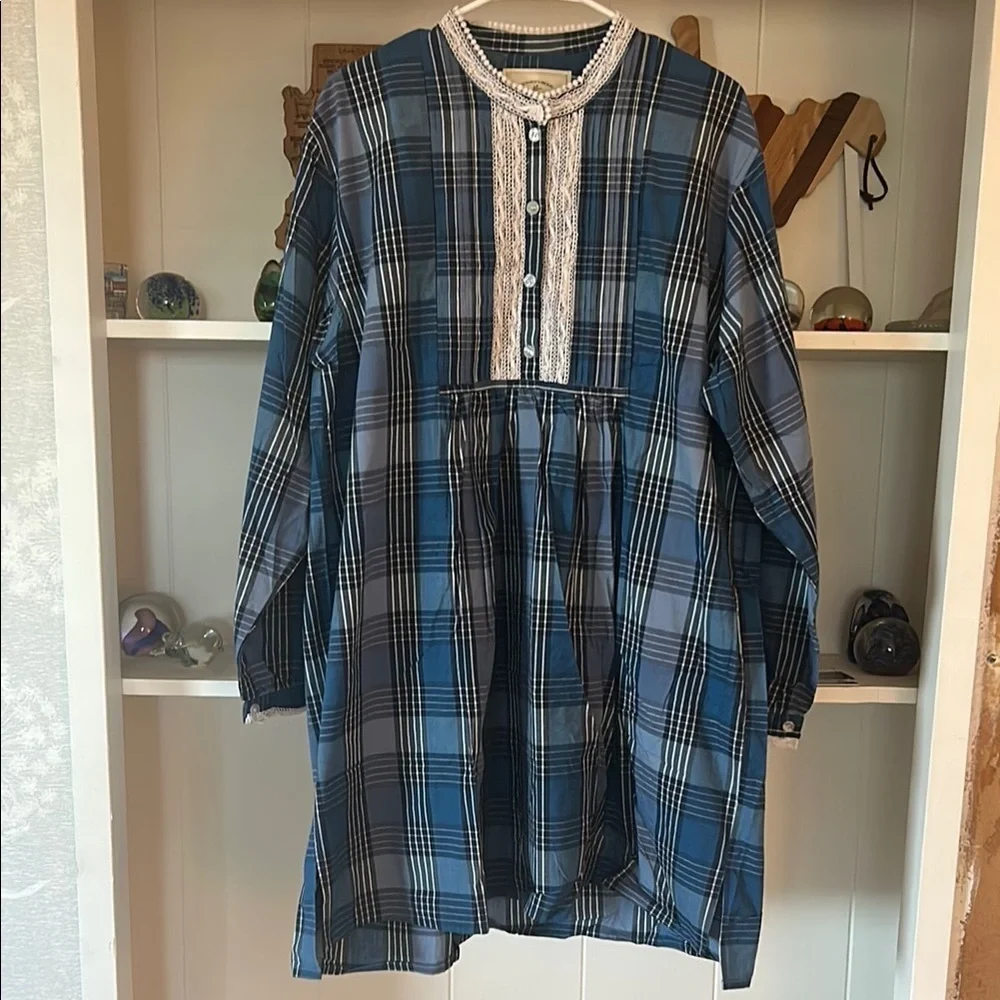 NWT Vintage Victoria's Secret Country Cottons Blue Plaid Nightgown Size L
